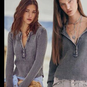 free people fp one colt thermal XS washed grey waffle knit henley new